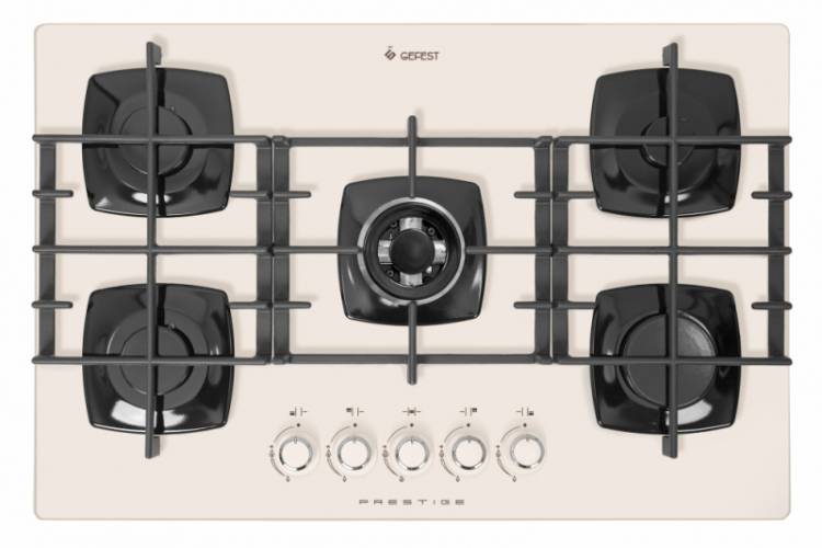 Газовая варочная поверхность Gefest СГ СН 2340 B81 / конфорок - 5 шт, решетки - чугун, панель - закаленное стекло, электроподжиг, газ-контроль, бежевый Global