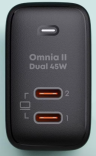 Aukey Сетевое зарядное устройство Omnia2 | Поддержка сверхбыстрой зарядки PD | 45W | 2 порта USB-C | Black			