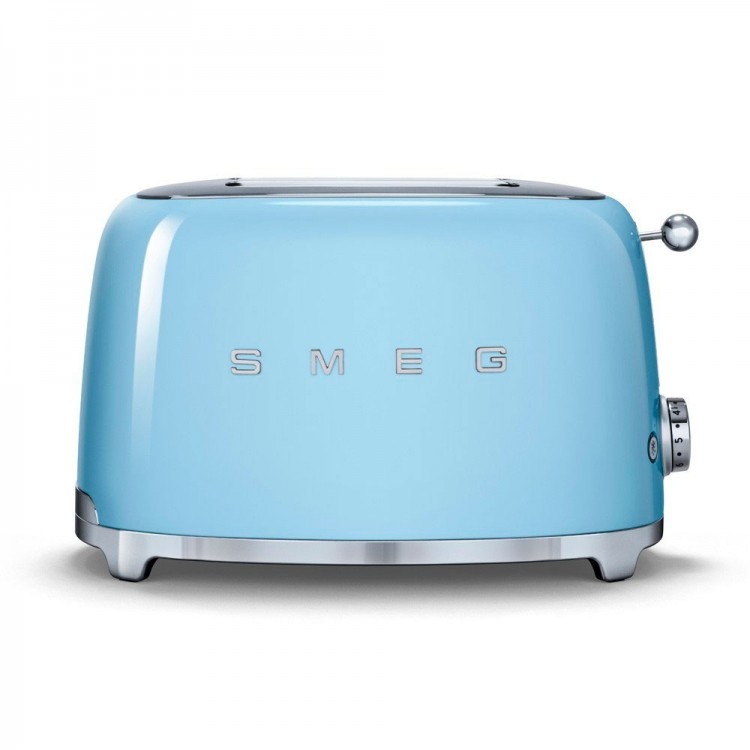 Smeg TSF01PBEU | Тостер | Пастельный голубой | Количество тостов: 2 | Мощность: 950 Вт | 6 уровней поджаривания | Функции: размораживание, подогрев, багель | Съемный поддон для крошек