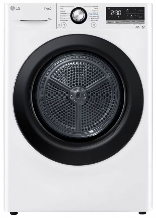 LG cушильная машина DC90V3V6W c тепловым насосом и автоочисткой конденсатора | Максимальная загрузка: 9 кг | 14 программ | Габариты: 85x60x66 см | Цвет: Белый | Global