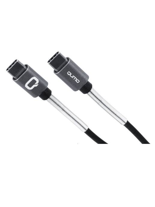 Кабель Qumo, Type С - Type C, 1м, 20В, 5А, 100 Вт, опл. PVC/пружинка у коннектора, кон. PVC, черный