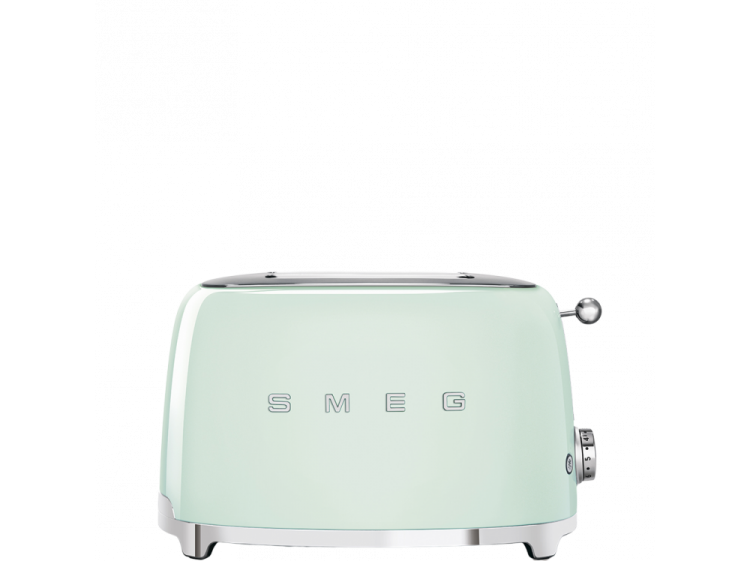 Smeg TSF01PGEU | Тостер | Пастельно-зеленый | Количество тостов: 2 | Мощность: 950 Вт | 6 уровней поджаривания | Функции: размораживание, подогрев, багель | Съемный поддон для крошек