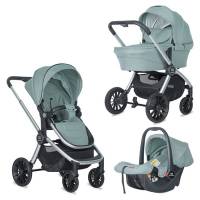Farfello Коляска модульная 3в1 Baby shell BBS BBS-33 green/зеленый/ серебро /Родина бренда Польша / Легкая алюминиевая рама / Для детей с рождения до 3 лет / 6961136063816