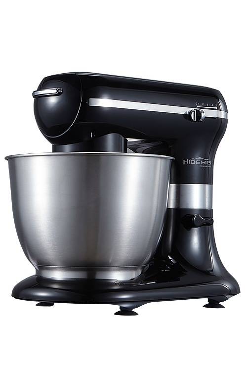 Hiberg MP 1255 B Миксер планетарный | Объем чаши - 5.5 л | Мощность - 1200 Вт | Насадки: лопатка, крючки для замешивания теста, венчик для взбивания