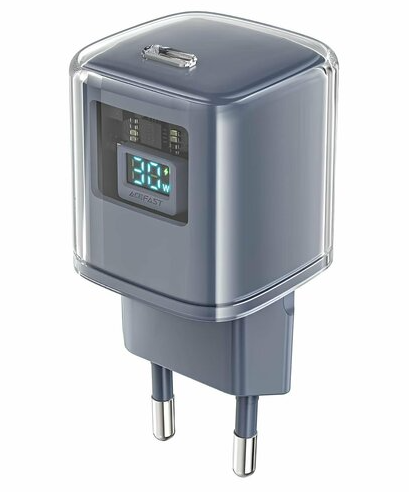Acefast A53 cетевой адаптер, sparkling series PD30W GaN USB-C, цвет: mica gray