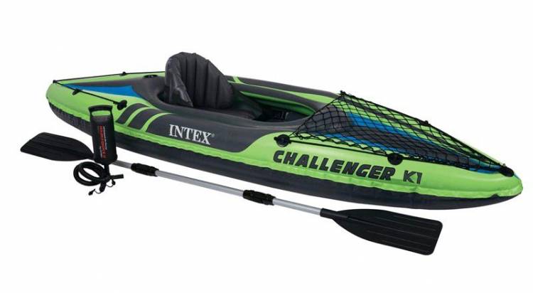 Intex лодка челленджер к1(плюс алюминиевые весла 213см,насос 68614), с грузовой сеткой 274х76х38cm