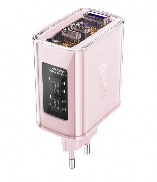  Acefast сетевое зарядное устройство A45, sparkling series PD65W, GaN (2xUSB-C+USB-A) FCW Charger, цвет: cherry blossom