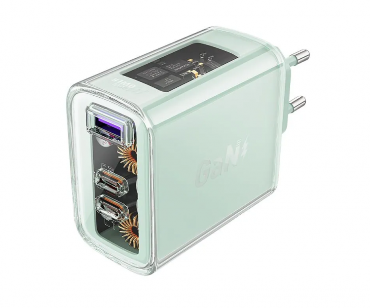  Acefast сетевое зарядное устройство A45, sparkling series PD65W, GaN (2xUSB-C+USB-A) FCW Charger, цвет: mountain mist