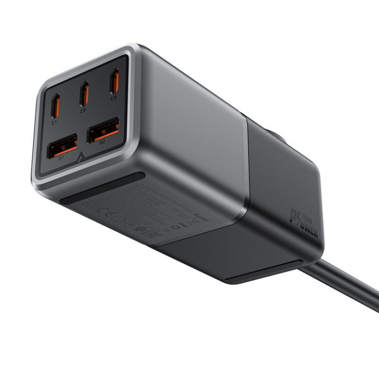  Acefast настольное зарядное устройство для быстрой зарядки Z2 PD75W GaN (3C+2A), цвет: black gray 