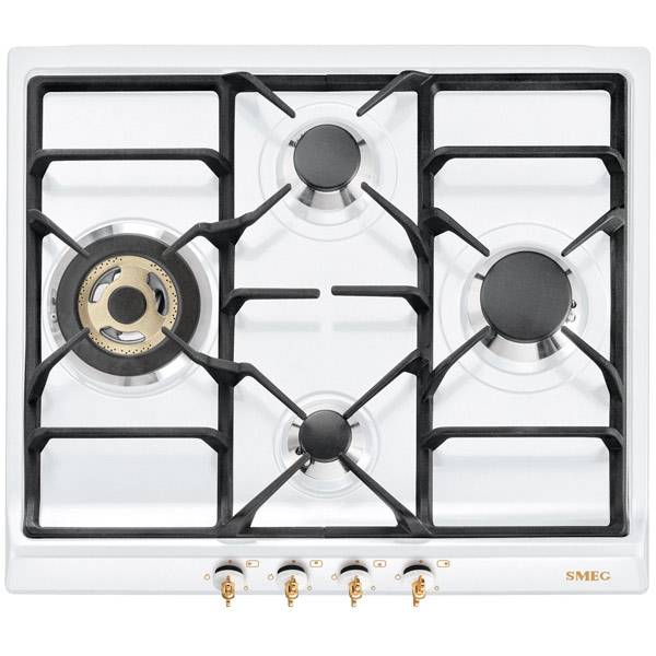 Smeg SPR864BGH | Встраиваемая газовая варочная панель | Ширина: 60 см | Цвет: Белый | Коллекция: Coloniale | Чугунные решетки | Мощность: 9300 Вт | Управление: Механическое с поворотными переключателями | Газ-контроль и электроподжиг