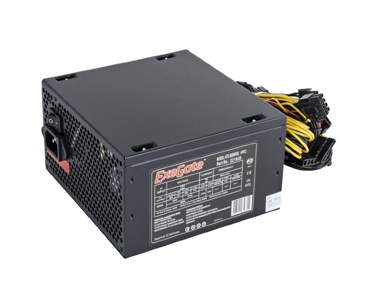 Блок питания 500W Exegate 500NPXE(+PFC), ATX, black, 12cm fan, 24p+4p, 6/8p PCI-E, 4*SATA,3*IDE, FDD 221638