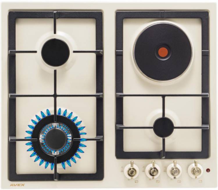 Комбинированная варочная поверхность Avex HS 6132 YR / конфорок : 4 шт (газ.: 3 шт / эл.: 1 шт), материал - эмалированная сталь, электроподжиг, бежевый Global
