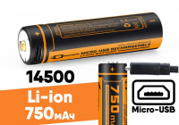 Аккумулятор 14500 FiTorch (750 mAh) с зарядкой USB 