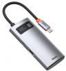 Baseus Хаб/Адаптер Metal Gleam Series 4-in-1 CAHUB-CY0G | Цвет: Серый | 4 Различных порта: Type-C - USB3.0+USB2.0+HDMI+Type-C PD | Компактные размеры | Встроенный кабель USB-C | Материал: Алюминиевый сплав
