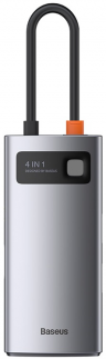 Baseus Хаб/Адаптер Metal Gleam Series 4-in-1 CAHUB-CY0G | Цвет: Серый | 4 Различных порта: Type-C - USB3.0+USB2.0+HDMI+Type-C PD | Компактные размеры | Встроенный кабель USB-C | Материал: Алюминиевый сплав