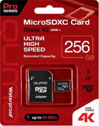 Карта памяти QUMO SDXC 256GB Class 10 UHS-I U3 Pro Seria 3.0, r/w speed до 90/70 MB/s красная картонная упаковка