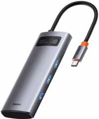 Хаб/ Переходник/Адаптер BASEUS Metal Gleam Series 5-in-1, Разветвитель, Type-C - USB3.0 + USB2.0 + HDMI + PD + 4K HD, серый CAHUB-CX0G 