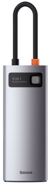Хаб/ Переходник/Адаптер BASEUS Metal Gleam Series 5-in-1, Разветвитель, Type-C - USB3.0 + USB2.0 + HDMI + PD + 4K HD, серый CAHUB-CX0G 