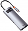 Хаб/ Переходник/Адаптер BASEUS Metal Gleam Series 5-in-1, Разветвитель, Type-C - USB3.0 + USB2.0 + HDMI + PD + 4K HD, серый CAHUB-CX0G 