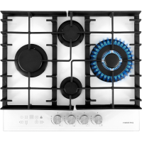 Варочная поверхность HIBERG VM 6145 W / конфорок - 4, решетки - чугун, панель - закаленное стекло, электроподжиг, газ-контроль, белый