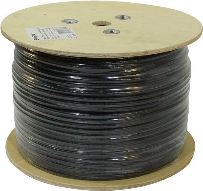 Кабель UTP 4 пары кат.5e Exegate 100% медь, 24AWG, внешн., с тросом, катушка 305м, черн., PE 190974