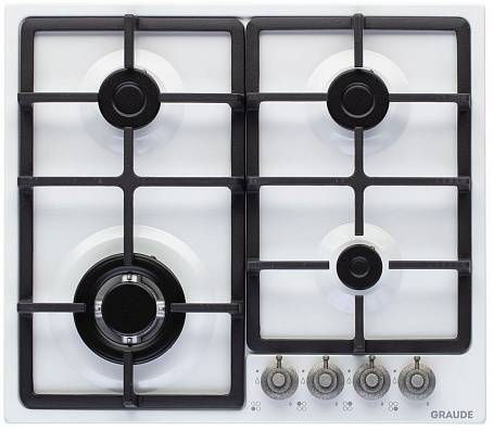 Graude г азовая варочная панель 58х51 см  Classic GSK 60.1 WM белый | Система GasControl | Электроподжиг| Эмаль античного белого цвета, классический стиль | Металлические поворотные переключатели цвета состаренного серебра |