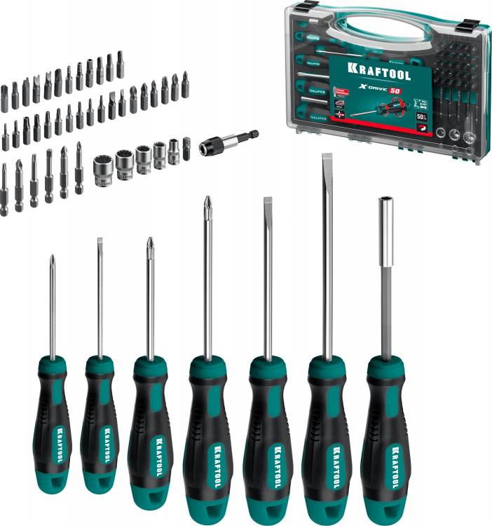KRAFTOOL X-Drive-50 набор отверток и насадок 50 шт 25815