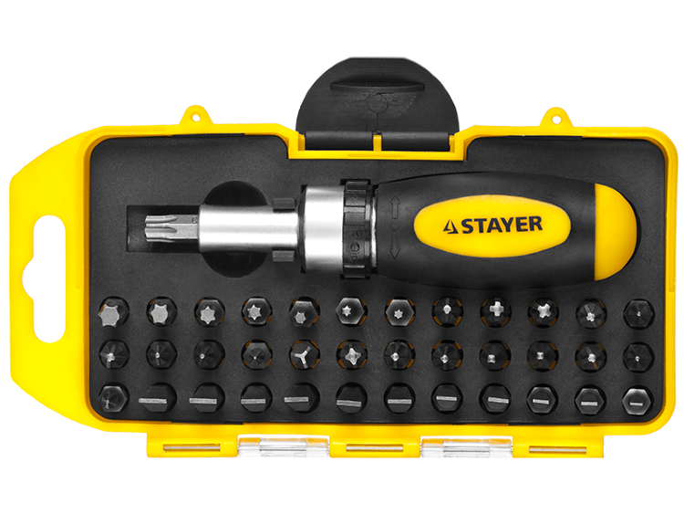 Stayer 2557-H38, Cr-V сталь, 38 предметов 2557-H38 Отвертка реверсивная в наборе с битами,