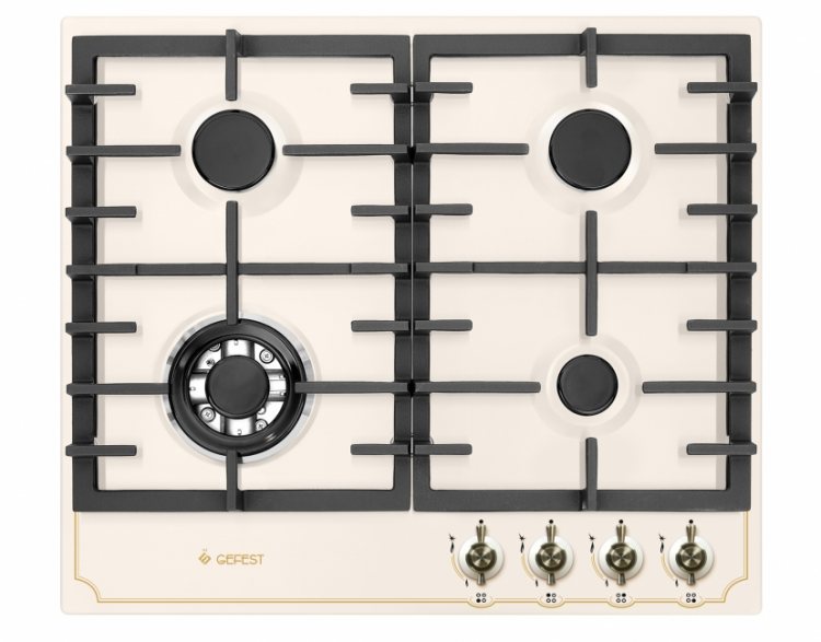 Газовая варочная поверхность Gefest ПВГ 1214-01 К55 / конфорок - 4 шт, решетки - чугун, панель - эмалированная сталь, электроподжиг, газ-контроль, бежевый / Global
