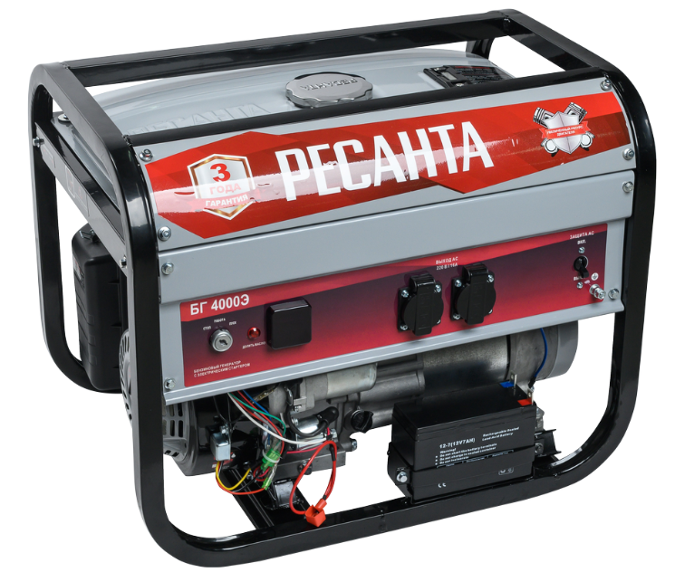 Ресанта бензиновый электрогенератор c электростартером на 3,3 кВт |  БГ 4000 Э