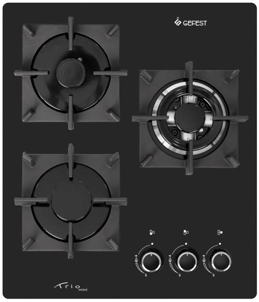 Газовая варочная поверхность Gefest ПВГ 2100-01 К33 / конфорок - 3 шт, решетки - чугун, панель - закаленное стекло, электроподжиг, газ-контроль, черный / Global