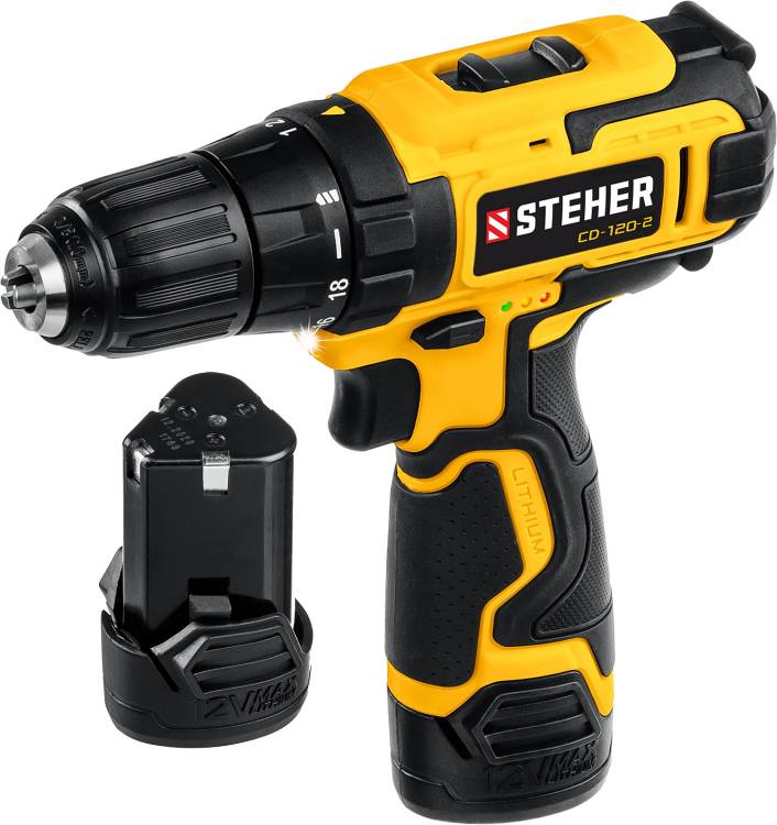 Steher Дрель-шуруповерт CD-120-2 12В, 2 АКБ (2Ач), в кейсе