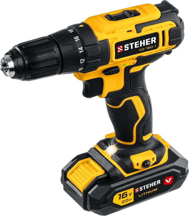 Steher Дрель-шуруповерт CD-160-1 16В, 1 АКБ (2Ач), в кейсе