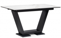 Woodville Стол на тумбе "Иматра" белый мрамор / черный | Ширина - 80; Высота - 76; Длина в разложенном виде - 180; Длина - 140 см