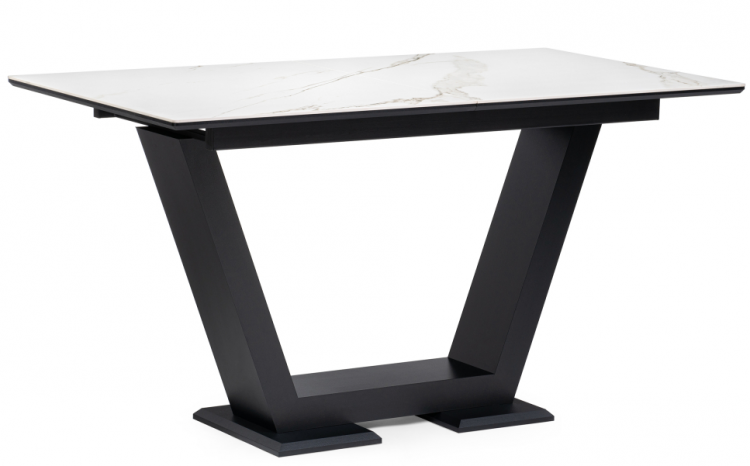 Woodville Стол на тумбе "Иматра" белый мрамор / черный | Ширина - 80; Высота - 76; Длина в разложенном виде - 180; Длина - 140 см