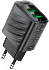 Acefast Сетевое зарядное устройство A86 12W USB-A+USB-A dual port charger (EU). Цвет: черный																			