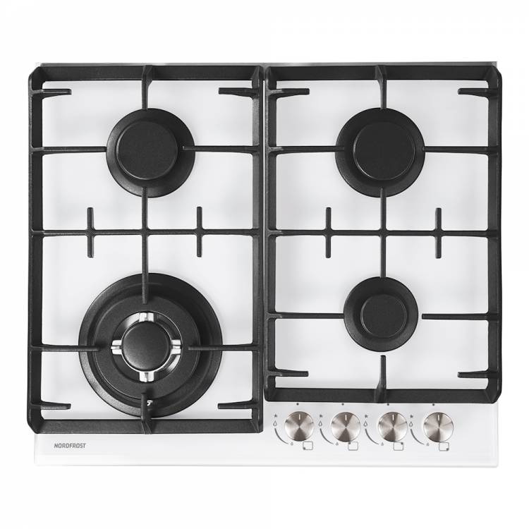 Варочная поверхность NORDFROST HM 6042 W /  конфорок - 4 шт, решетки - чугун, панель - закаленное стекло, электроподжиг.
