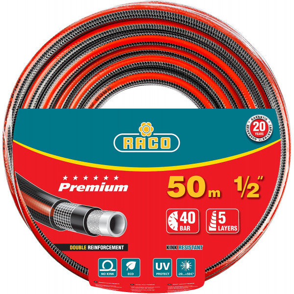 Шланг Raco 1/2"х50м PREMIUM поливочный, 40атм., армированный, 5-ти слойный