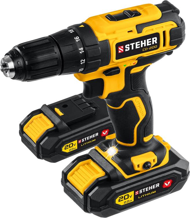 Дрель-шуруповерт CD-200-2 Steher 20В, 2 АКБ (2Ач), в кейсе