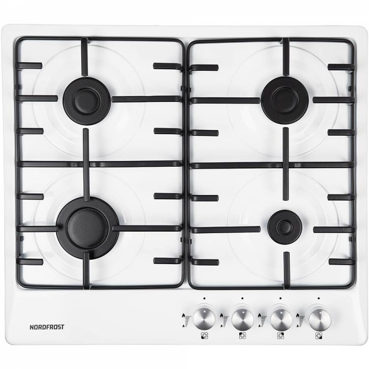 Варочная поверхность NORDFROST HS 6040 W  / конфорок - 4 шт, решетки - эмалированный металл, электроподжиг.