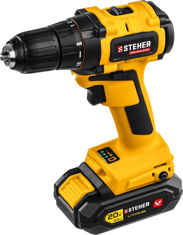 Steher CDB-200-1 Бесщёточная дрель-шуруповерт, 20В , 1 АКБ (2Ач), в кейсе