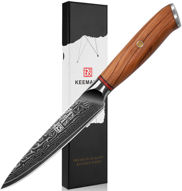 Xiaomi Keemake Нож универсальный из дамасской стали 5 Inch Utility Knife 67 слоев основа VG10 (10CR15MOV) + 316 сталь HRC60+-2 (P-9) бежевый