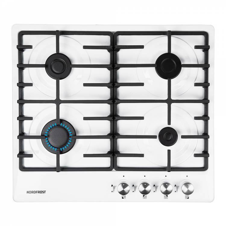 Варочная поверхность NORDFROST HS 6041 W  / конфорок - 4 шт, решетки - чугун, электроподжиг.