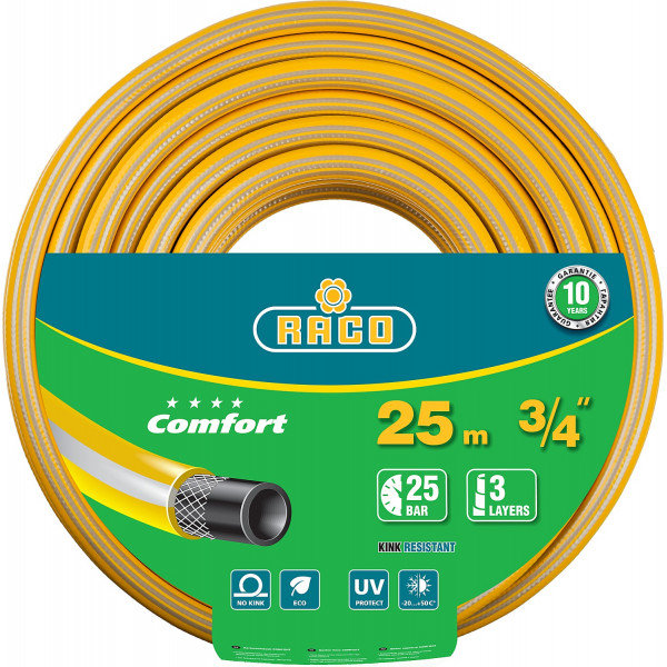 Шланг Raco 3/4"х25м COMFORT поливочный, 25атм., армированный, 3-х слойный