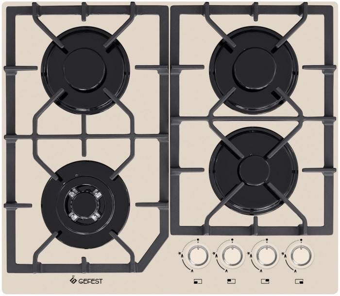 Газовая варочная поверхность Gefest ПВГ 2232-01 B81 , конфорок - 4 шт, решетки - чугун, панель - закаленное стекло, электроподжиг, газ-контроль, черный / Global