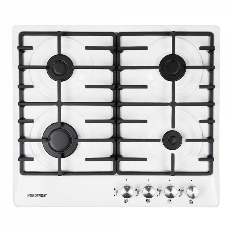Варочная поверхность NORDFROST HS 6043 W / конфорок - 4 шт, решетки - чугун, электроподжиг, газ-контроль