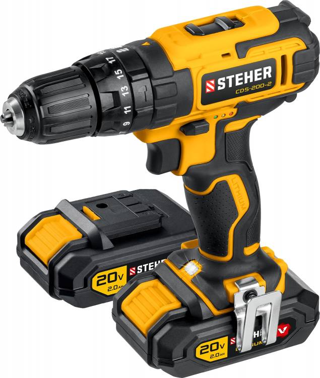 Дрель-шуруповерт CDS-200-2 Steher 20В, 2 АКБ (2Ач), в кейсе, ударная