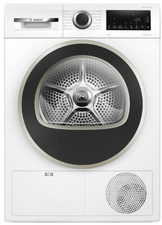 Сушильная машина Bosch Serie 6 WQG24100BY | Максимальная загрузка: 9 кг | Количество программ: 12 | Габариты (ВхШхГ): 84.2x59.8x61.3 см | Цвет: Белый | Global