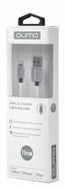 Кабель Qumo MFI кабель c разъемом Apple 8 pin, 0,15м, металлический коннектор, в оплетке, серебро