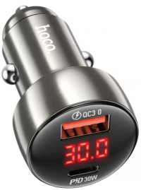 Автомобильное зарядное устройство HOCO Z50 Leader, USB+Type-C, 48W, серый металлик